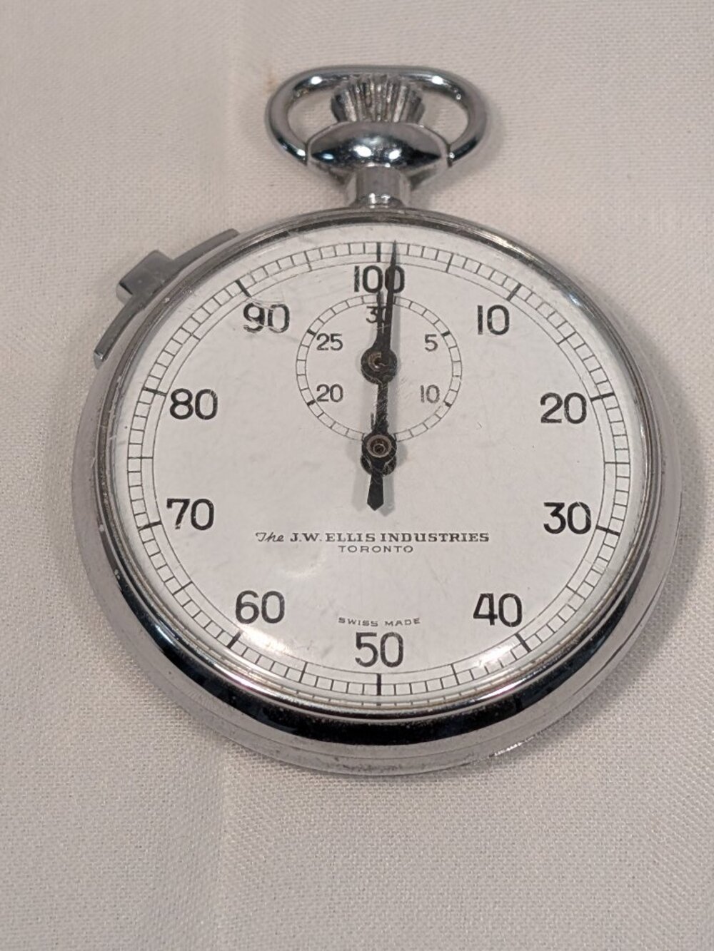 Vintage J.W. Ellis Swiss Stopwatch Decimal Timer Industrial Steel Watch